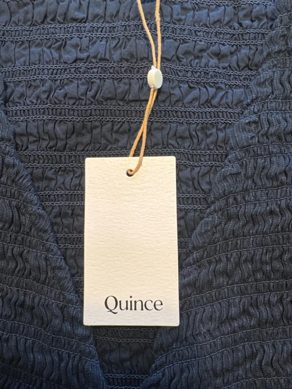 Quince Organic Textured Cotton Smocked V-Neck Midi Dress Size M Navy Wedding - Picture 7 of 10